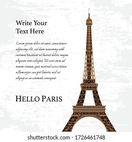 Vector Illustration of Eiffel Tower in Paris City on Grunge Background