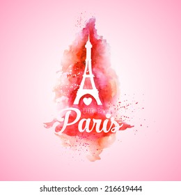 Vector illustration of Eiffel Tower in Paris painted with watercolors