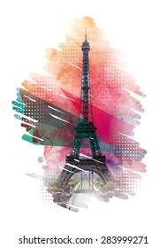 Vector illustration of Eiffel Tower in Paris, vector template for design t-shirts, graphics