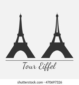 Vector illustration of Eiffel tower silhouette in two styles. Isolated. For print or souvenir design.