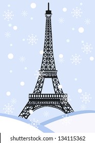 Vektorgrafik des Eiffelturms mit Schnee