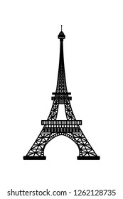 Vector illustration of Eiffel Tower symbol of Paris, France. Black silhouette isolated on white background