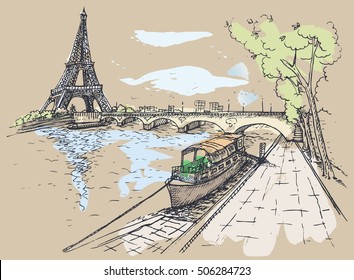 Vector illustration of Eiffel Tower in Watercolor style, Watercolor illustration.Vector illustration.