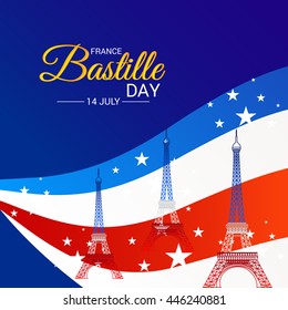 Vector illustration of a Eiffel Tower with Wave background for France Bastille Day.