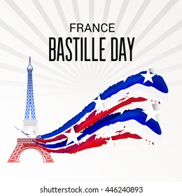 Vector illustration of a Eiffel Tower with Wave background for France Bastille Day.