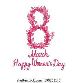 Vector illustration. Eight decorative. Women's Day. Hand drawing.