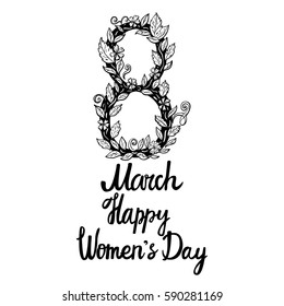 Vector illustration. Eight decorative. Women's Day. Hand drawing.