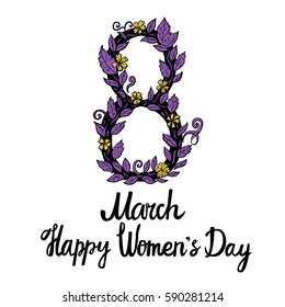 Vector illustration. Eight decorative. Women's Day. Hand drawing.