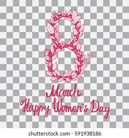 Vector illustration. Eight decorative. Women's Day. Hand drawing.