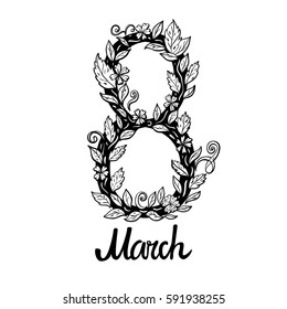 Vector illustration. Eight decorative. Women's Day. Hand drawing.