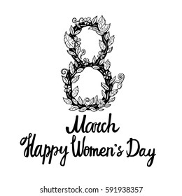 Vector illustration. Eight decorative. Women's Day. Hand drawing.