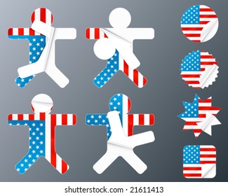 Vector illustration of eight different peeling stickers in United states of America flag theme.