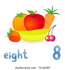 Vector illustration of eight fruits for children education