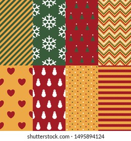 Vector illustration. Eight geometric christmas backgrounds in flat style.