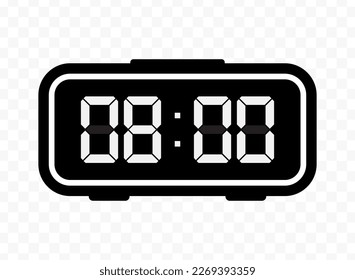 Vector illustration of eight o'clock  digital clock icon sign and symbol. Black icon for website design .Simple design on transparent background (PNG).