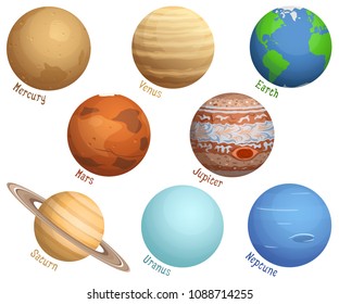 Vector illustration of the eight planets in the Solar System.