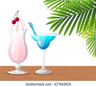 Vector illustration of eight popular alcoholic cocktails flat style cocktail party invitations flyers brochures templates isolated on white background