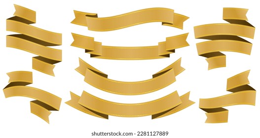 vector illustration eight set golden ribbons scrolling isolated backgrounds for decks, collages, scene designs, User interface, Branding or identity campaigns, Stationery prints layouts, Presentations