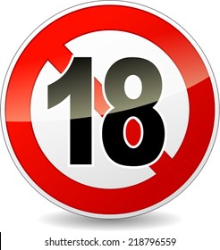 Vector illustration of eighteen red and white sign