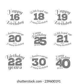 vector illustration eighteenth birthday 16th, 18, 20, 21, 22, 25, 19, 30, 40, greetings colorful geometric pattern 