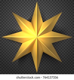 Vector illustration of eight-pointed gold metal star