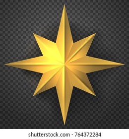 Vector illustration of eight-pointed gold metal star