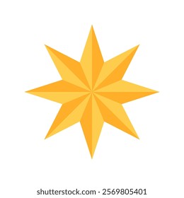 Vector illustration of an eight-pointed star with alternating yellow and orange shades. Symmetrical and geometric, perfect for decorative uses