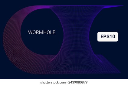 Vector illustration of the Einstein-Rosen bridge also known as wormhole with wireframe mesh