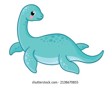 Vector illustration and elasmosaurus white background  Cute dinosaur plesiosaurus in cartoon style 