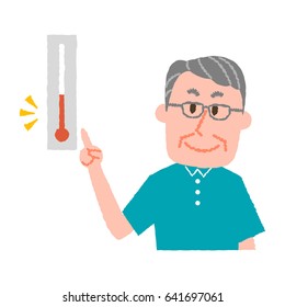 vector illustration of an elder man checking the temperature