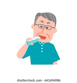 vector illustration of an elder man drinking water