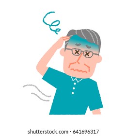 vector illustration of an elder man feeling dizzy