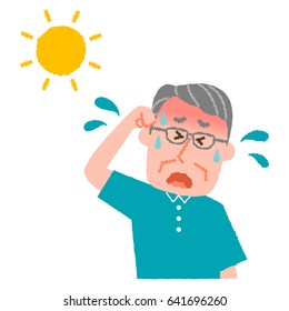 vector illustration of an elder man with heatstroke