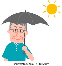 vector illustration of an elder man holding a parasol