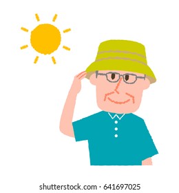 vector illustration of an elder man wearing a hat