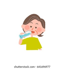 vector illustration of an elder woman drinking water