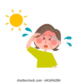 vector illustration of an elder woman with heatstroke