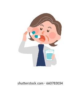 vector illustration of an elder woman taking medicines