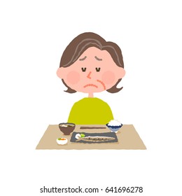 vector illustration of an elder woman without appetite