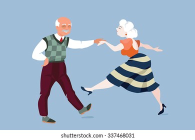 vector illustration of an elderly couple dancing funny dance