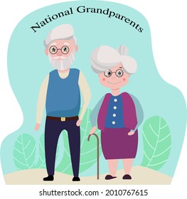 Vector illustration of an elderly couple husband and wife together together