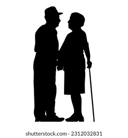 Vector illustration. An elderly couple. Husband and wife. Pensioners. Aged people.