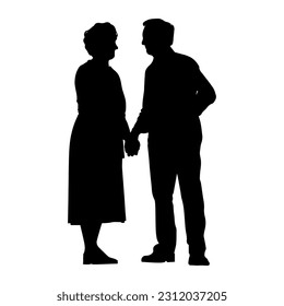 Vector illustration. An elderly couple. Husband and wife. Pensioners. Aged people.