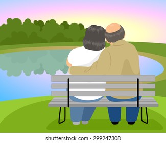 Vector illustration of elderly couple on a bench