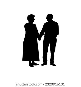 Vector illustration. An elderly couple of pensioners.