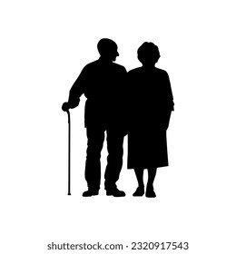 Vector illustration. An elderly couple of pensioners.