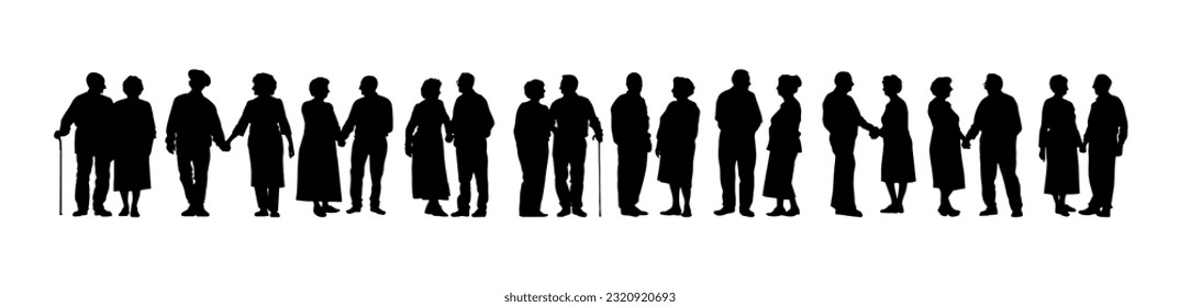 Vector illustration. An elderly couple of pensioners. A large set of people.