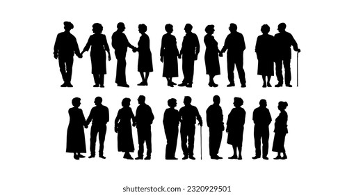 Vector illustration. An elderly couple of pensioners. A large set of people.