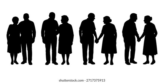 Ilustración vectorial. Una pareja de jubilados de edad avanzada. Un Grande grupo de personas.