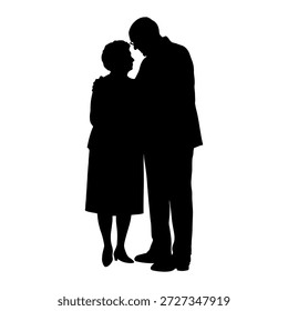 Ilustración vectorial. Una pareja de jubilados de edad avanzada. Un Grande grupo de personas.	